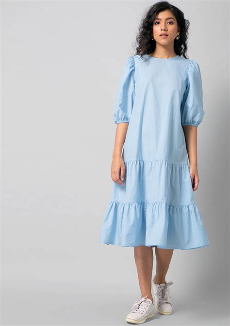 light blue prada gown|Light Blue Printed poplin dress .